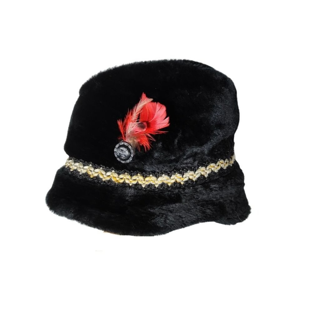 Vintage Trav'ler Country Gentleman Faux Fur Hat Medium Union Made Red‎ Feather